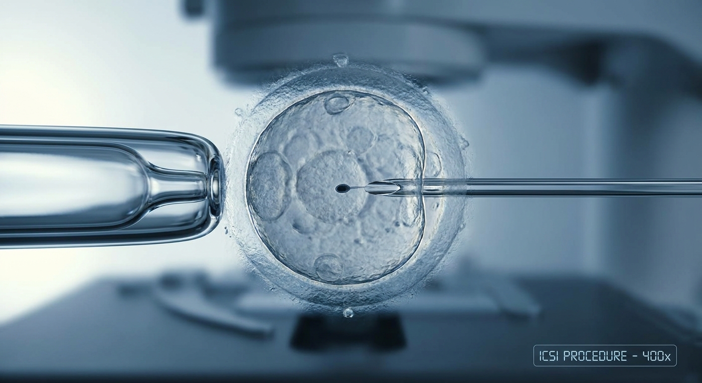 ICSI procedure showing sperm injection into a human egg