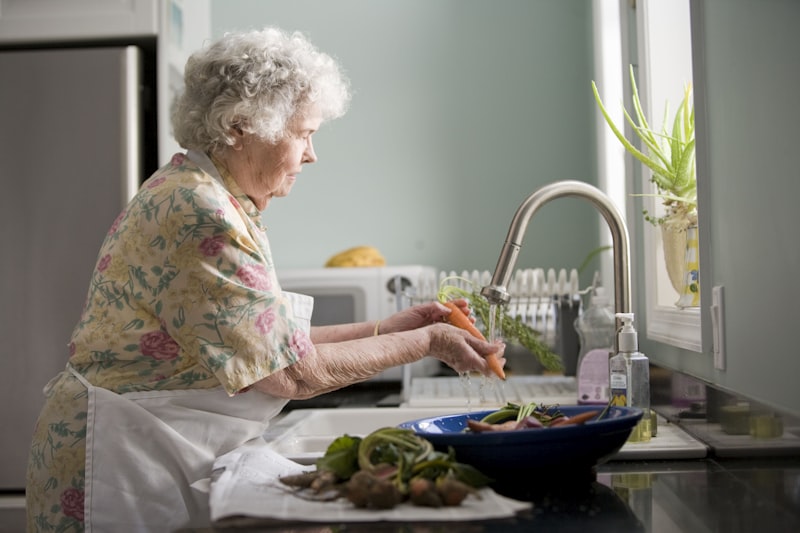 Elderly woman engaged in daily activities